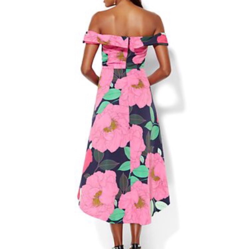 Floral Off-Shoulder Dress - Pink and Navy